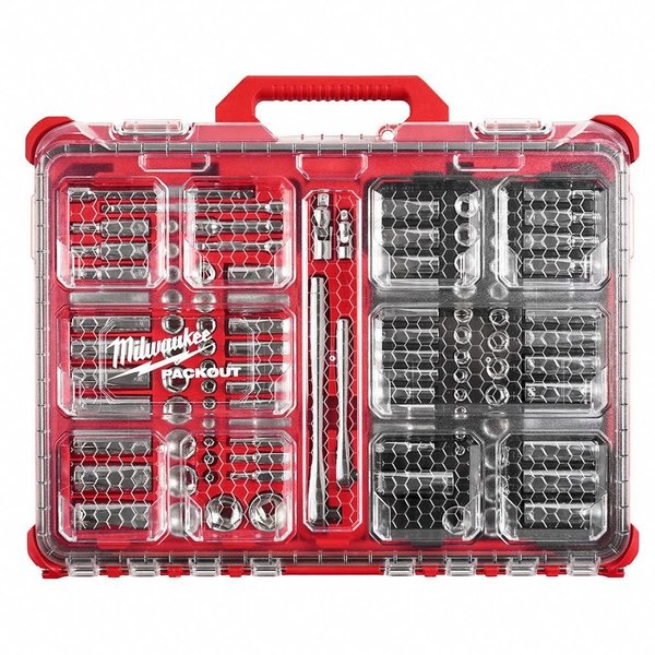 Ratchet & Socket Set, 1/4 in, 3/8 in Drive Size, 90 Geared Teeth, Metric, SAE, 106-Piece