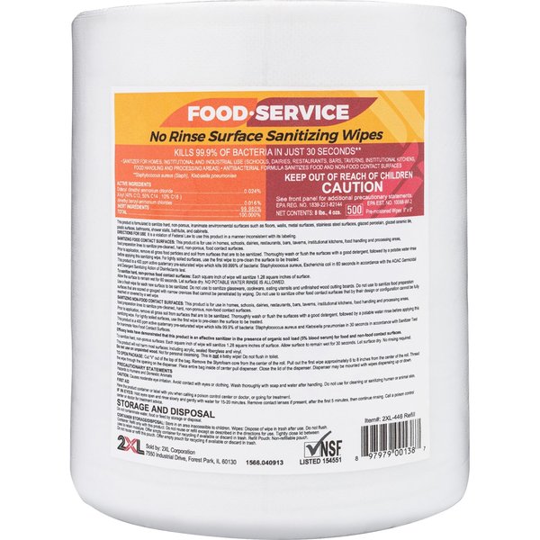 Food Service Wipes Refill, White, Bag, Food Service Contact Surfaces, 500 Wipes, 6 in x 8 in, Fresh