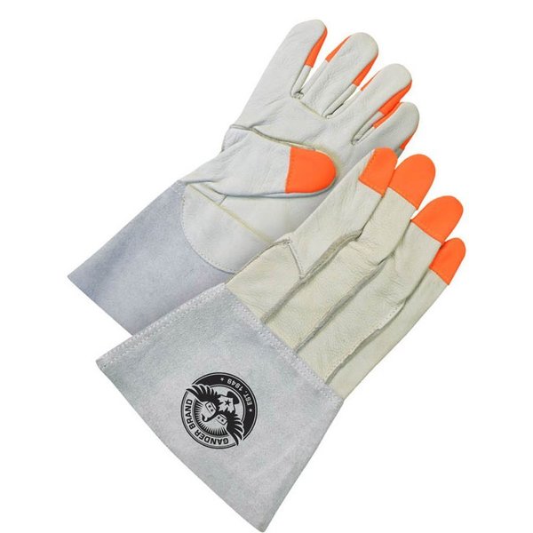 Grain Cowhide Utility Glove Gauntlet Hi-Viz Fingertips, Shrink Wrapped, Size M