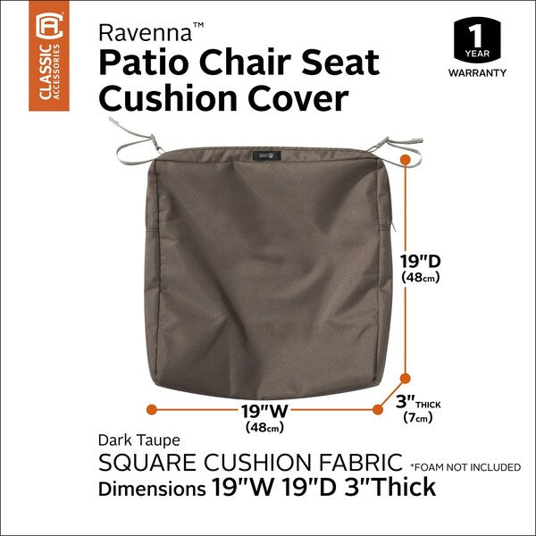 Ravenna Patio Cushion Slipcover, Dark Taupe, 19