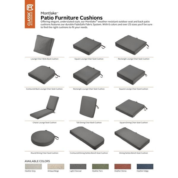 Montlake FadeSafe Chair Cushion Cover, Light Charcoal, 44