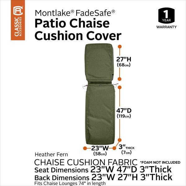 Montlake FadeSafe Chaise Lounge Cushion Slipcover, Heather Fern