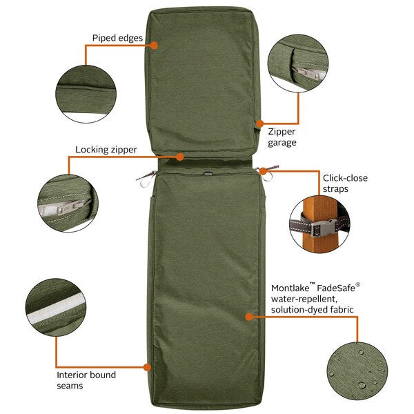 Montlake FadeSafe Chaise Lounge Cushion Slipcover, Heather Fern
