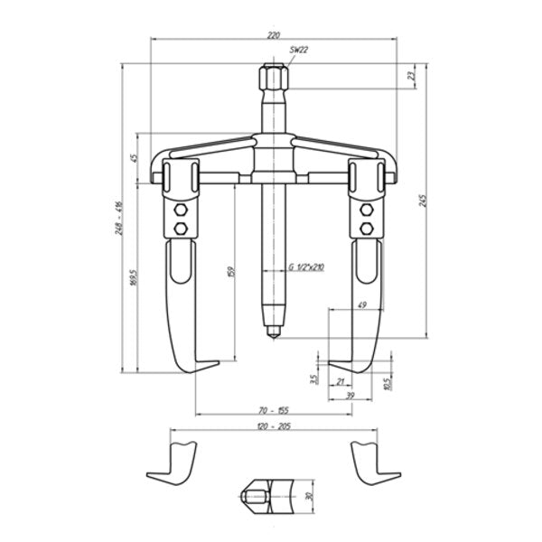 Universal Puller, 2-Arm Pattern, 160 x 150
