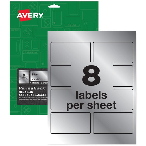 Durable Metallic Asset Tag Labels, PK64