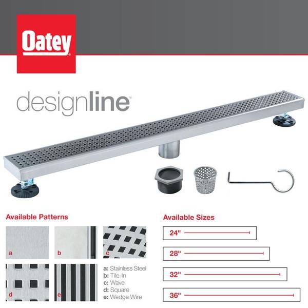 Designlineâ¢ 28 in. Linear Shower Drain Tile-in Grate in Stainless Steel