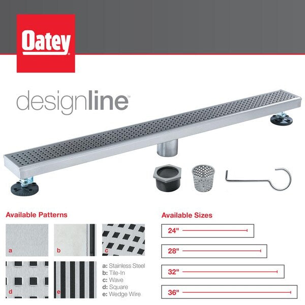 Designlineâ¢ 28 in. Stainless Steel Linear Shower Drain Wave Grate