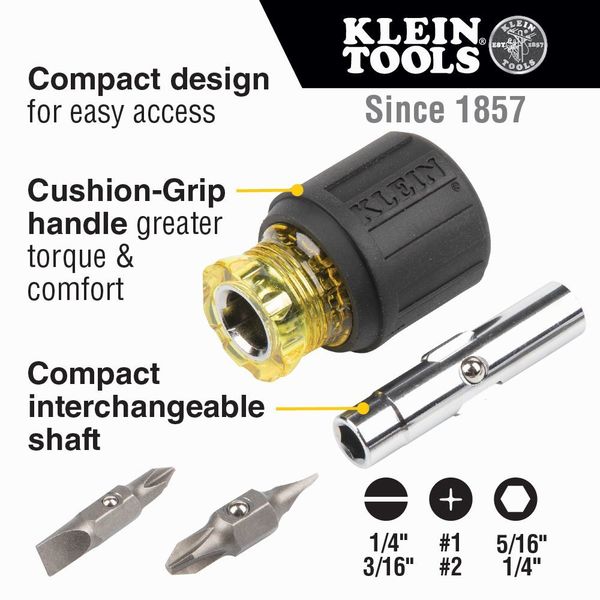 Multi-Bit Screwdriver / Nut Driver, 6-in-1, Stubby, Ph, Sl Bits