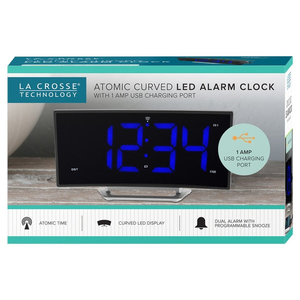 Atomic Curved LED Alarm clock w USB Port