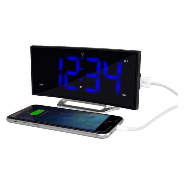 Atomic Curved LED Alarm clock w USB Port