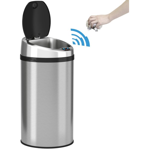 8 gal Round Trash Can, Silver, Stainless Steel
