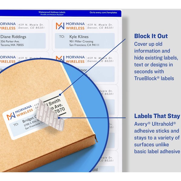 AveryÂ® WeatherProofâ¢ Mailing Labels with TrueBlockÂ® Technology for Laser Printers 5524, 3-1/3