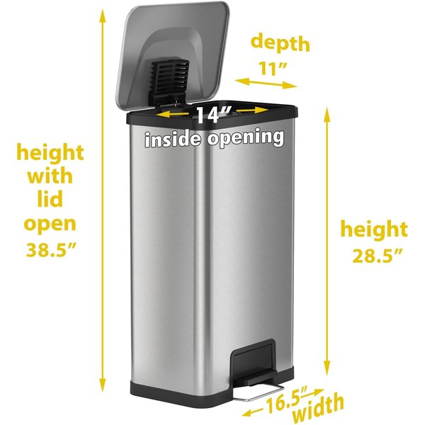 18 gal Trash Can, Silver, Stainless Steel