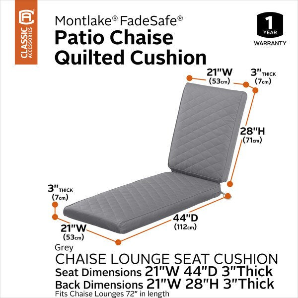 Montlake Quilted Patio Cushion, Grey, 72