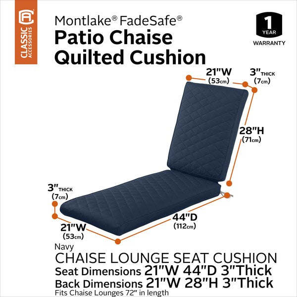 Montlake Quilted Patio Cushion, Navy, 72