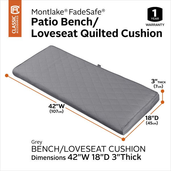 Montlake Quilted Patio Cushion, Grey, 42