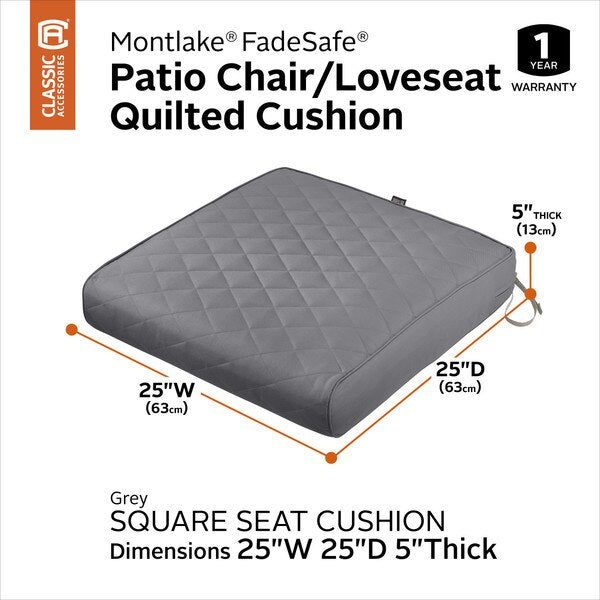 Montlake Quilted Patio Cushion, Grey, 25