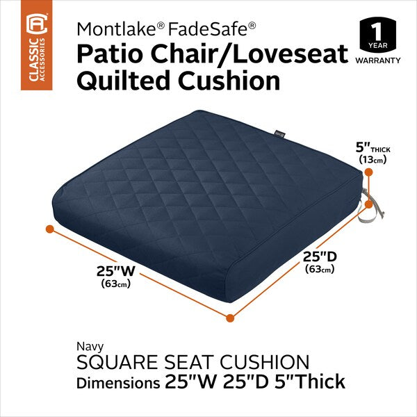 Montlake Quilted Patio Cushion, Navy, 25