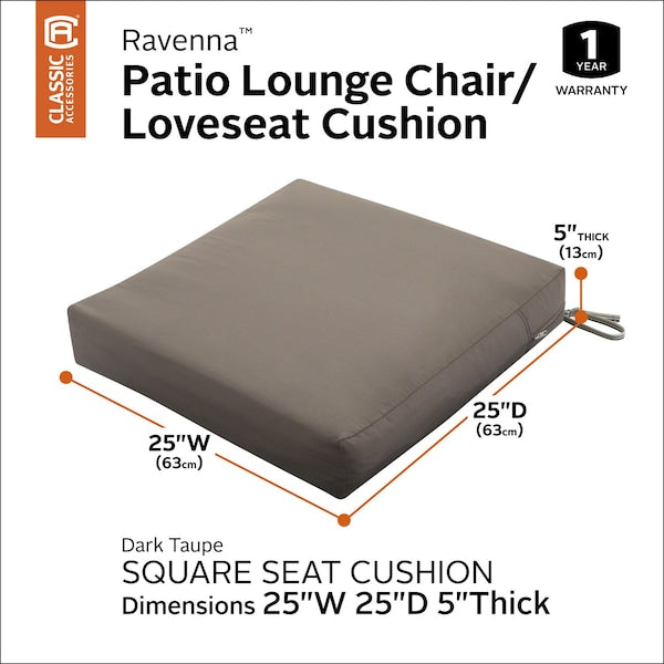 Ravenna Seat Cushion, Dark Taupe, 25