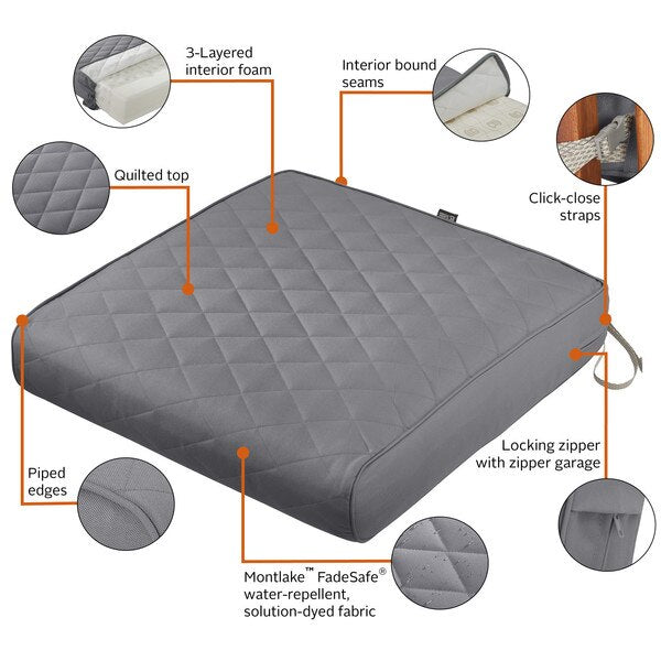 Montlake Quilted Patio Cushion, Grey, 25