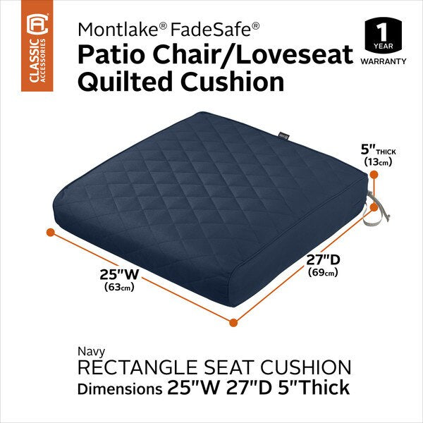 Montlake Quilted Patio Cushion, Navy, 25
