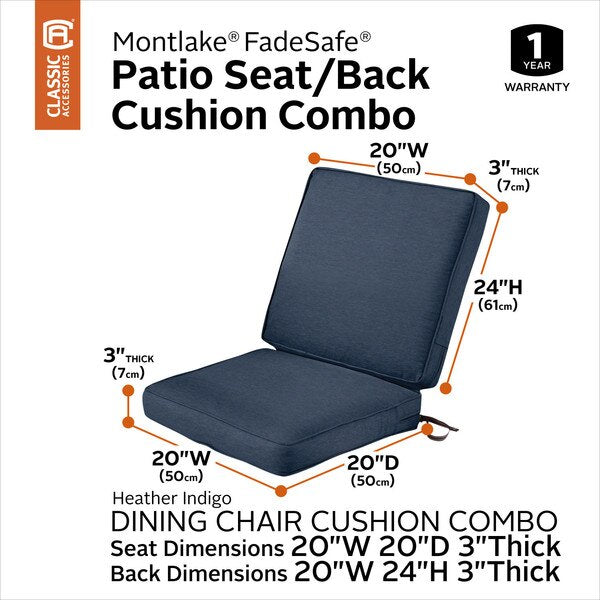 Montlake FadeSafe Patio Chair Cushion, Heather Indigo