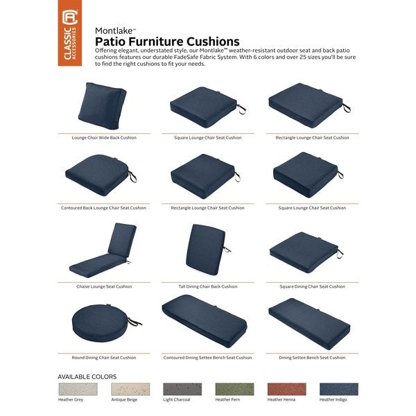 Montlake FadeSafe Patio Chair Cushion, Heather Indigo