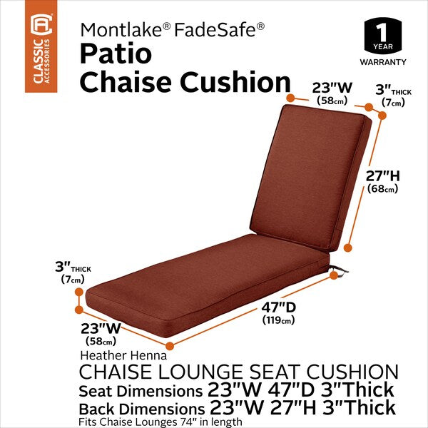Montlake FadeSafe Patio Chaise Lounge Cushion, Heather Henna