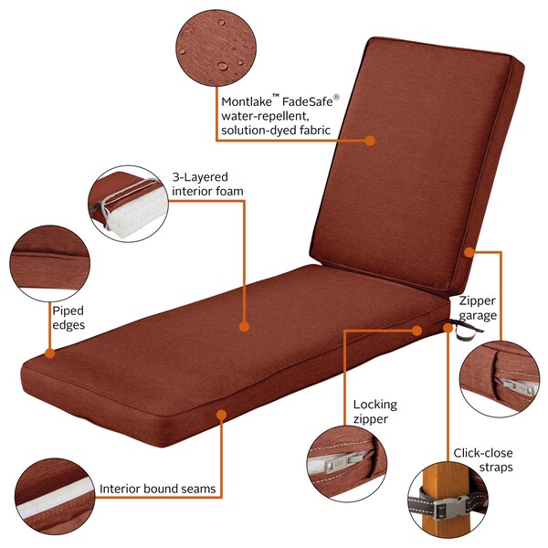 Montlake FadeSafe Patio Chaise Lounge Cushion, Heather Henna