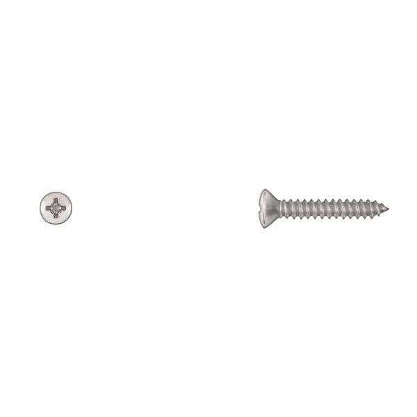 Sheet Metal Screw, #8 x 1 in, Chrome Plated Oval Head Phillips Drive