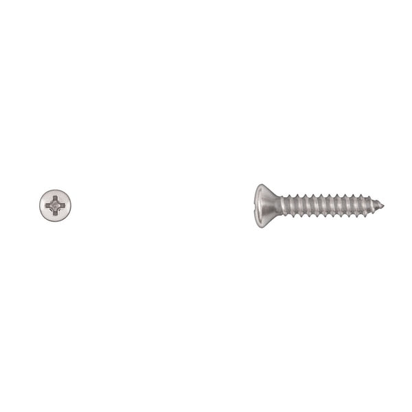 Sheet Metal Screw, #10 x 1 in, Chrome Plated Oval Head Phillips Drive