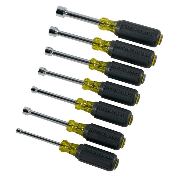 Hallow Shank Nut Driver Set, 3 in Shafts, Ergonomic Cushion Grip, SAE, 7-Piece