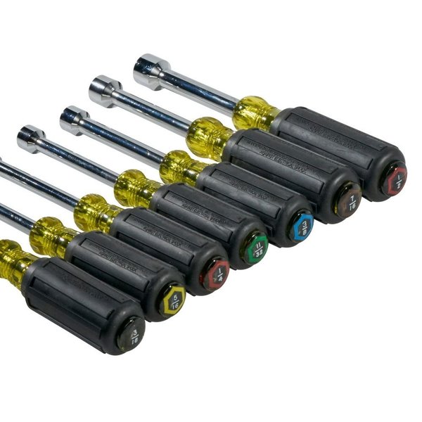 Hallow Shank Nut Driver Set, 3 in Shafts, Ergonomic Cushion Grip, SAE, 7-Piece