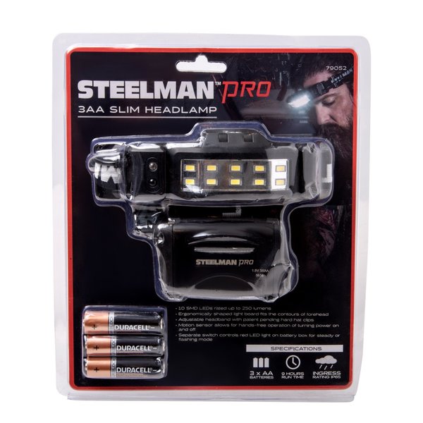 Slim Profile LED Headlamp with Rear Flasher and 3 AA Batteries