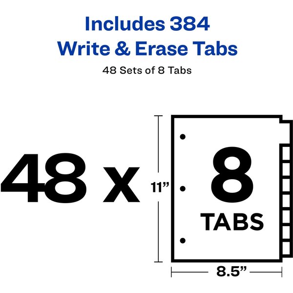 AveryÂ® Big Tabâ¢ Write & Erase Dividers 23078, 8 White Tabs, 1 Set