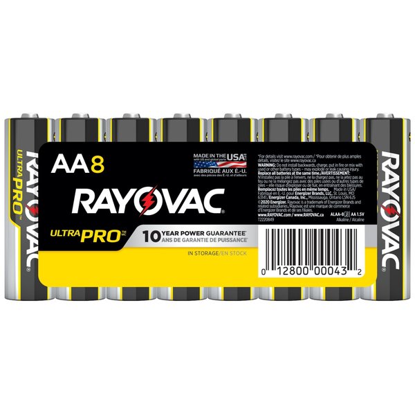 UltraPro AA Alkaline Battery, 1.5V DC, 8 Pack