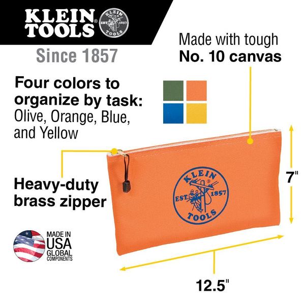 Zipper Bags, Canvas Tool Pouches Olive/Orange/Blue/Yellow, 4-Pack