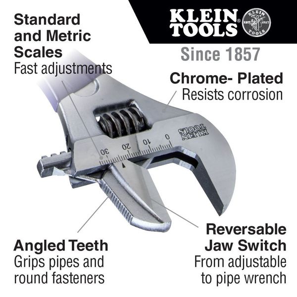 Reversible Jaw/Adjustable Pipe Wrench, 10-Inch