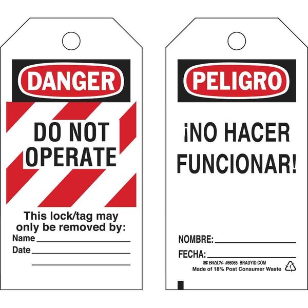 Danger Bilingual Tag, 5-3/4 x 3 In, PK25