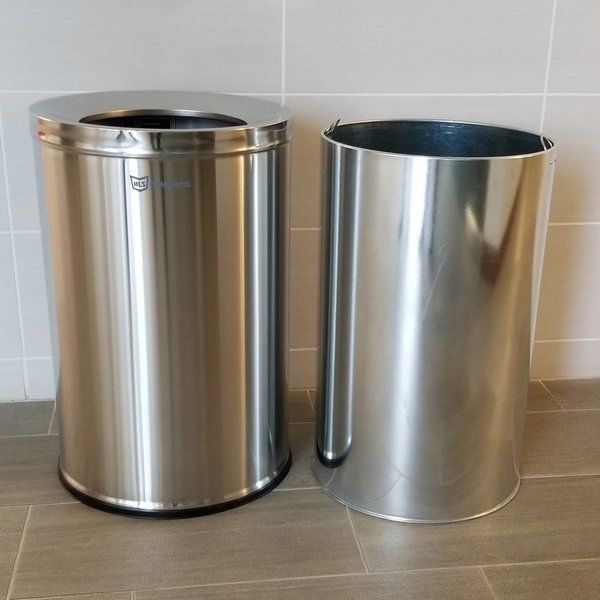 26 gal Round Trash Can, Silver, Stainless Steel
