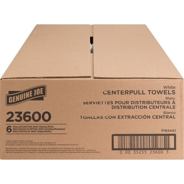 Center Pull Paper Towels, 2 Ply, 7 7/8 in x 10 in Sheet Size, 600 Sheets/Roll, White, 6 Pack