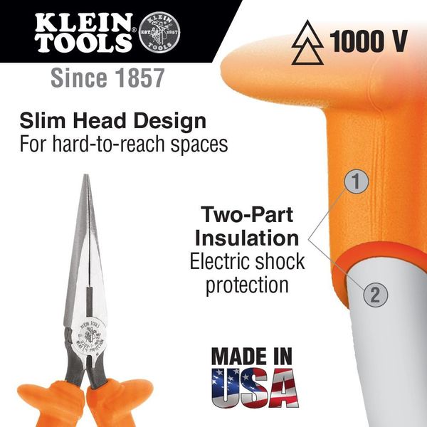 8 7/8 in D203 Needle Nose Plier, Side Cutter Cushion Grip Handle