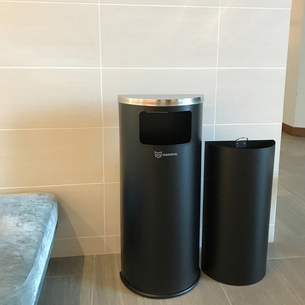 9 gal Half-Round Trash Can, Silver, Stainless Steel