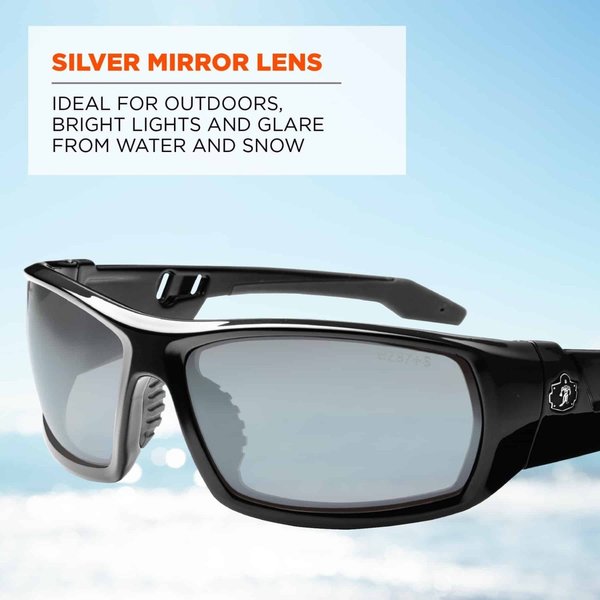 Safety Glasses, Traditional Silver Mirror Polycarbonate Lens, Scratch-Resistant