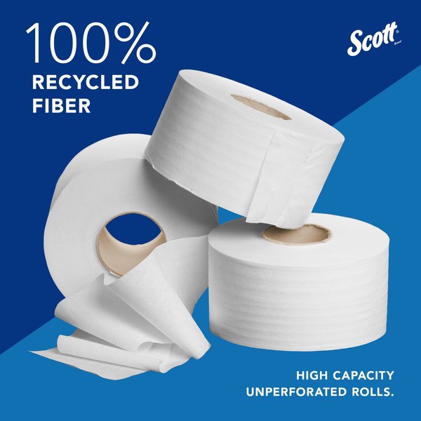 100% Recycled Fiber High-Capacity Jumbo Roll Toilet Paper, Non-perforated, (1,000'/Roll, 12 Rolls)