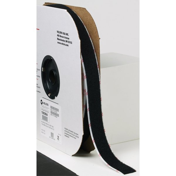 Reclosable Fastener, Acrylic Adhesive, 75 ft, 1 in Wd, Black