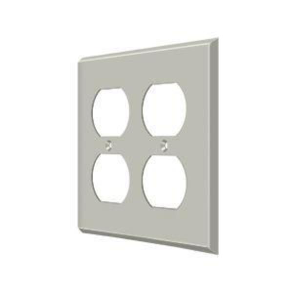Quadruple Outlet Switch Plate, Number of Gangs: 2 Solid Brass, Brushed Nickel Finish