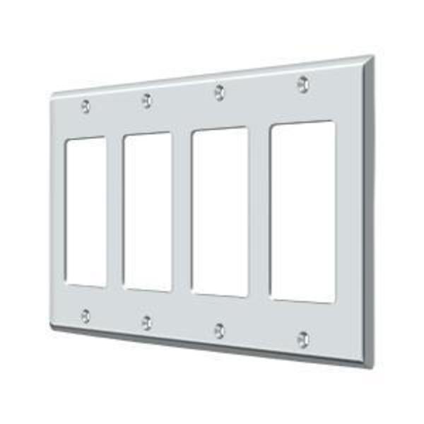 Quadruple Rocker Switch Plate, Number of Gangs: 4 Solid Brass, Polished Chrome Plated Finish