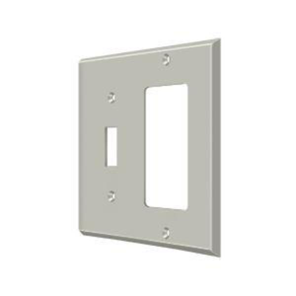 Single Switch/Single Rocker Switch Plate, Number of Gangs: 2 Solid Brass, Brushed Nickel Finish