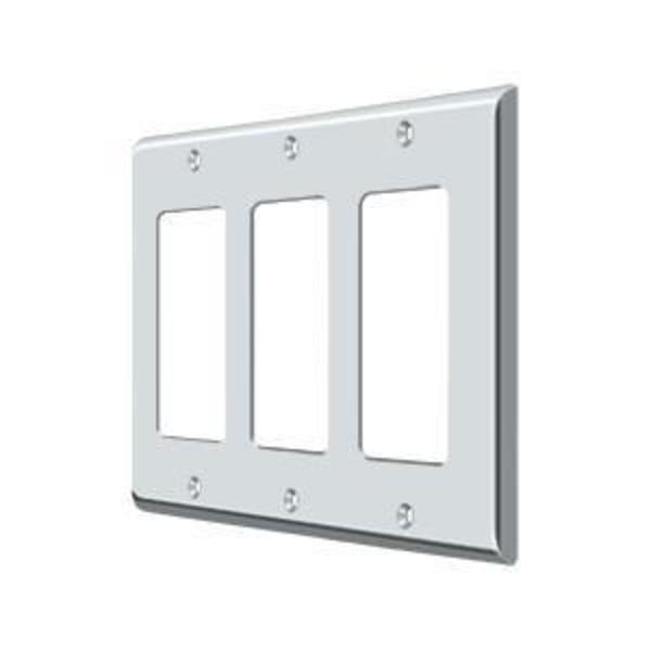 Triple Rocker Switch Plate, Number of Gangs: 3 Solid Brass, Polished Chrome Plated Finish